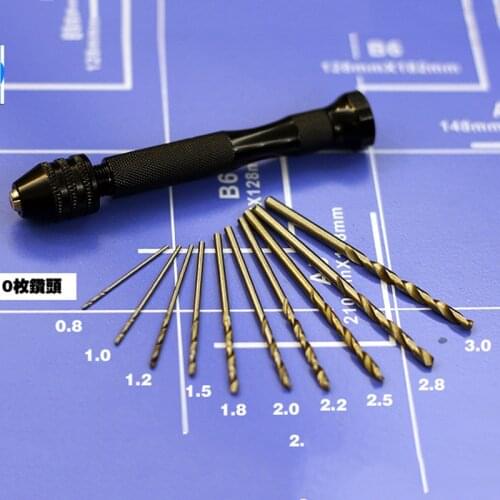 Black Stainless Steel Precision Hand Drill Delivery 10 Bits Holding Range 0.3-3.4mm Military Model Modification Drilling Tool