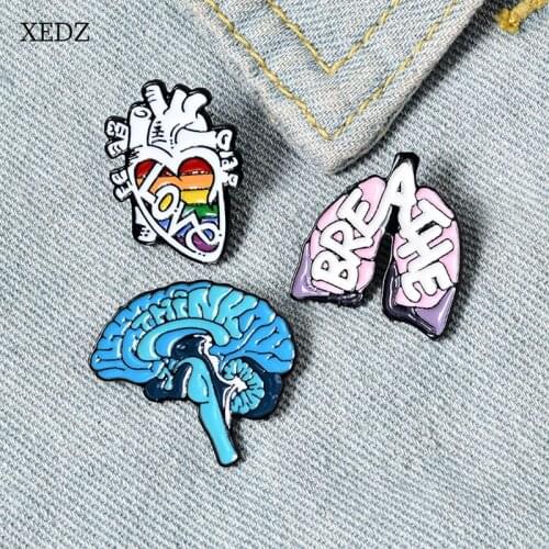 XEDZ New horror medicine brain brain marrow heart organ lungs enamel brooch jewelry punk denim clothes pendant friend gift