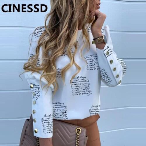CINESSD Women Casual Blouse Metal Button Tops Round Neck Long Sleeve Leopard Print Pullover Tops Office Lady Fashion Tee Shirts