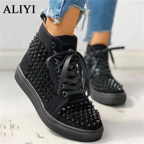 2021 Studded Boots Autumn New Lace Up Women Casual Trendy Sneakers Solid Color Comfortable Ladies Sport Shoes Female Ankle Boots