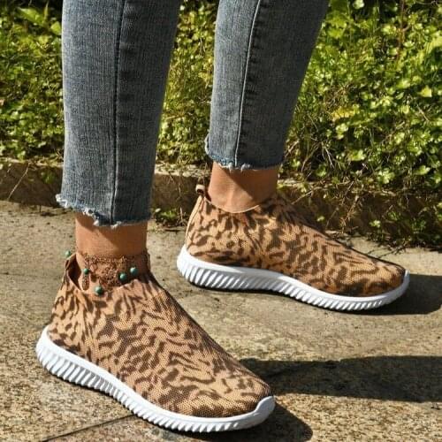 Leopard Women Sneakers Breathable Mesh Flats Summer Shoes For Women Walking Solid Non Slip Casual Shoes Girls Tennis Rubber 2021