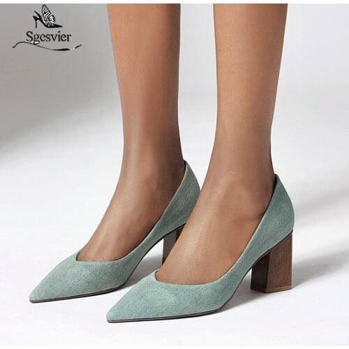 Sgesvier 2020 new style women pumps denim pointed toe single shoes high heels shallow elegant party wedding shoes ladies