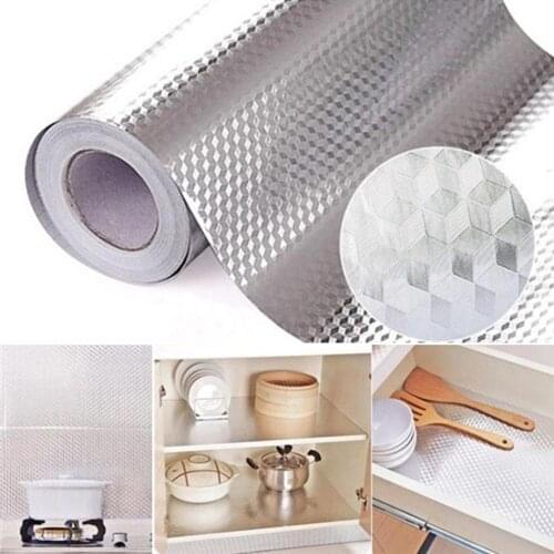 1Pc 100cm x 61cm Kitchen Waterproof Oil-proof Self Adhesive Aluminum Foil Mildew Proof Heat Resistant Wall Sticker Home Decor