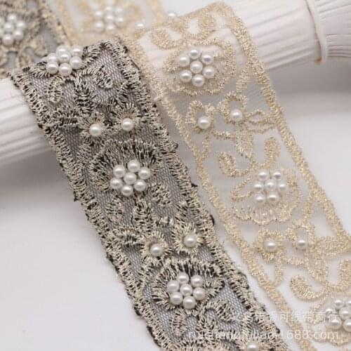 1 yards 40mm Ethnic Beaded Embroidery Organza Ribbon for Diy Headwear Accessories Clothing Dress Pearl Lace Decoration
