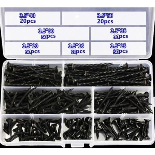 200pcs/set Drywall Screw M3.5 Wood Screws Counter Sunk Flat Head Tapping Screws with Cross Recessed Carbon Steel Philips Screws