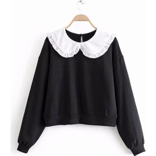 2020 Spring autumn New round Lapel black plus size zaraing women Sweatshirt vadiming sheining female pullover sweatshirt A9574