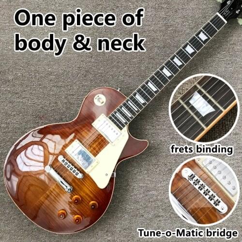 2021 new style electric guitar, a piece of neck & body, frets binding, Tobacco burst maple top electric guitar, free shipping
