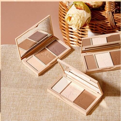 3 Colors Face Contour Kit Rose Embossing Pressed Powder Three-dimensional Natural Makeup Face Body Highlight Set