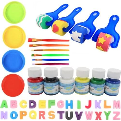 46Pcs/Set DIY Graffiti Plastic Handle Roller Sponge Brush Children Drawing Toys