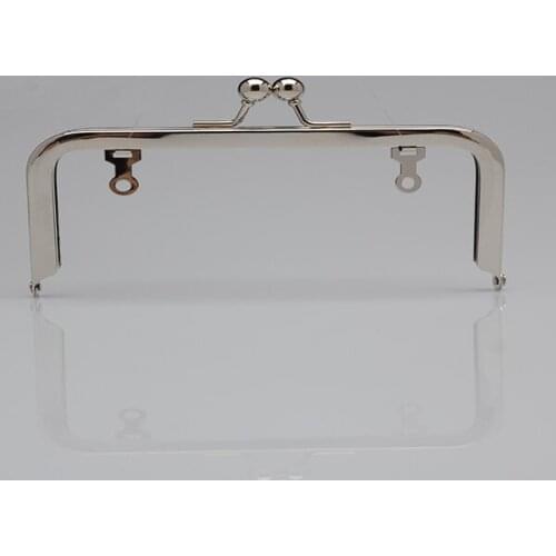 8 x 2.5 inches (20 x 6.5 cm) Large Silver Ball Clasp Clutch Frame with Chain Loops - 8 Pieces