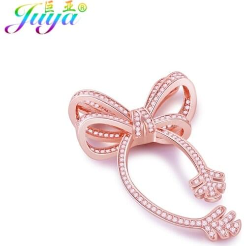 Handmade Pearls Jewelry Accessories Micro Pave Zircon Bowknot Decoration Connectors For Women Sweater Pearls Necklace DIY Making