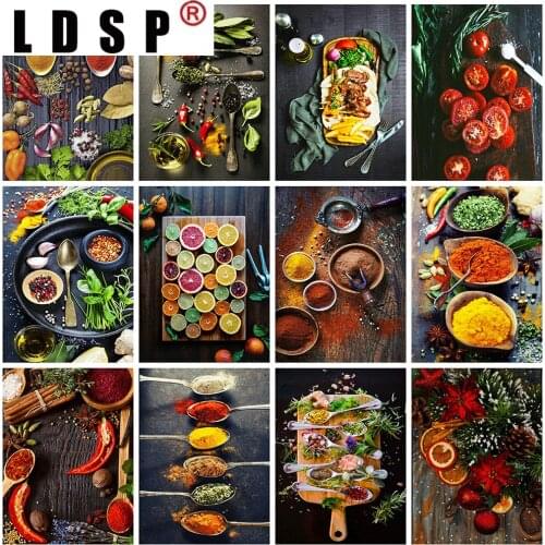 LDSP 5D Diamond Painting Kitchen Cross Stitch Full Square Diamond Embroidery Seasoning Rhinestone Pictures Home Decoration