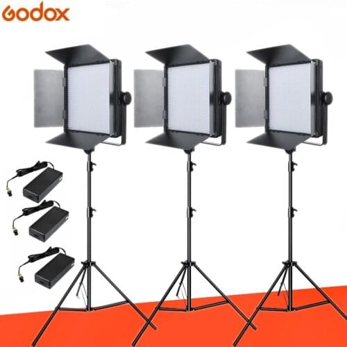 Godox 3x LED1000 3300-5600K Wireless Remote Control Video Light Kit LED1000C + 2.6m Stand + Power Adapter for Studio Lighting