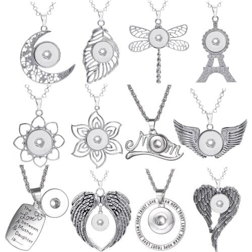 Snap Necklace Jewelry Metal Wings Flower Snap Button Pendant Necklace Fit 18mm Snaps Button Jewelry for Women Buttons Necklace