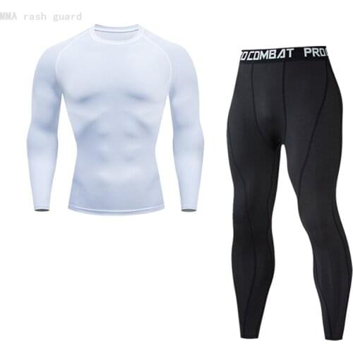 Black+white Tracksuit Men Compression running tight Training pants Bodybuilding T-Shirt Stretch Sport leggings warm sweat suit
