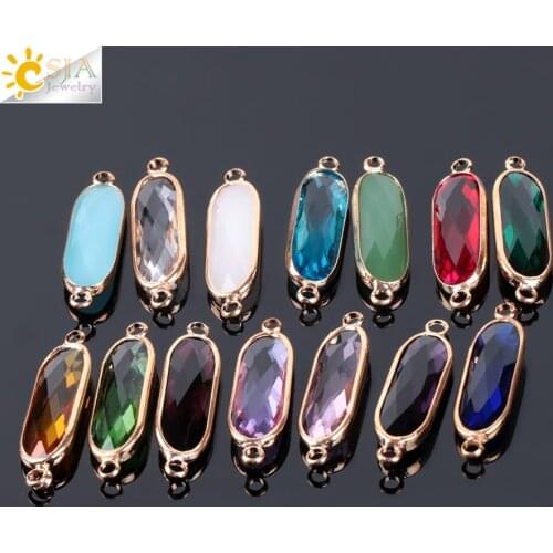 CSJA Mix Colors 10pcs Bezel Setting Long Oval Shaped Jewelry Making Glass Beads Women Sweater Dress Casual Necklace DIY E889