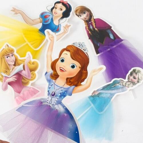Disney Frozen Snow White Sofia Cake Decoration Plug-in Cartoon Anime Figure Elsa Anna Princess Card Birthday Party Accessories