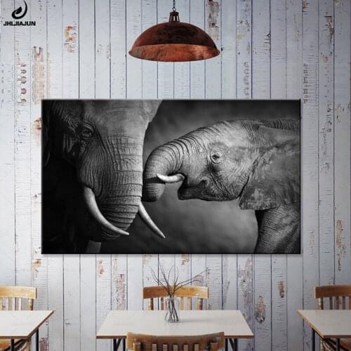 JHLJIAJUN Realist Canvas Painting Elephant Black White Animals Wall Art Print And Poster For Bedroom Study Living Home Decor