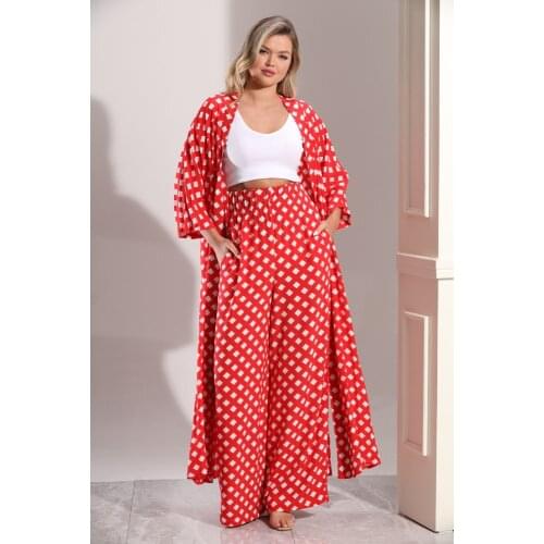 Daffic Two Pieces Pansuit Suits For Summer 2021 Red Pansuit Wide Pantsuit For Muslim