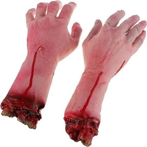 1/2 Pcs Bloody Fake Broken Severed Human Hands Arm Scary Cut Off Bloody Hand Life size Halloween Prop Haunted Party Decoration