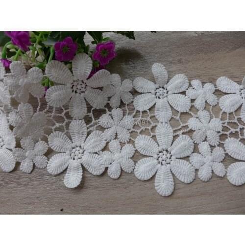 Daisy flower lace trim, white wedding gown sashes lace, polyester venice lace trim 5 yards