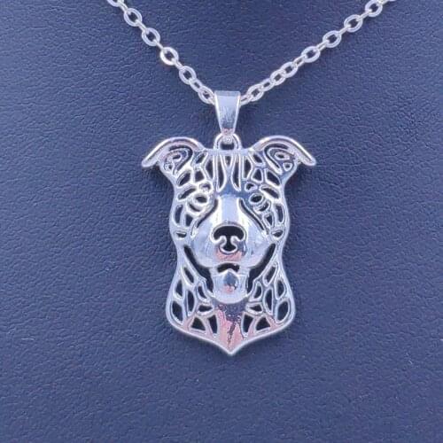 Cute American Pitbull Necklace Dog Animal Pendant Gold Silver Plated Jewelry For Women Female Girls Kids Ladies AKC N059