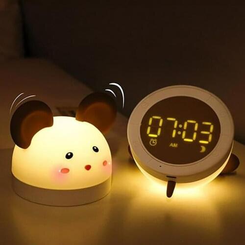 Multifunction Night Light Mouse Shape Electronic Digital Clock Adjustable Warm White Light Countdown Function Cute Children Gift