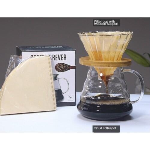 500ML/300ML Wooden brackets Glass Coffee Dripper and Pot Set Japness style V60 Glass Coffee Filter Reusable Coffee Filters