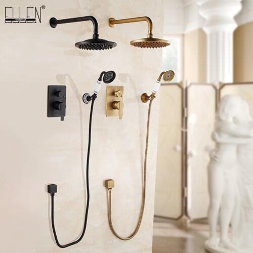 Wall Mounted Shower Set Bath Shower System Antique Bronze Oil Rubble Bronze Finished In-wall Bath Shower Hot and Cold ELS10