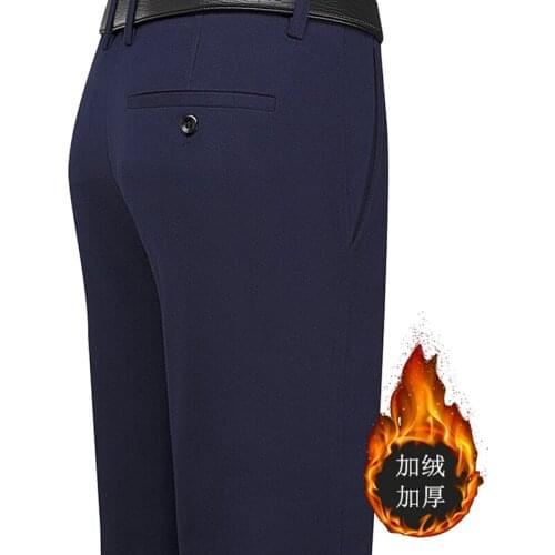 2021 Autumn And Winter New Solid Men Straight Smart Casual Pants 3 Colors Fleece Full Length High Quality Plus Size 42