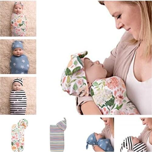 Infant Toddler Newborn Baby Swaddle Blanket with Hat Set Super Soft Cocoon Sack and Cap Set Gifts for Newborn Girls Boys