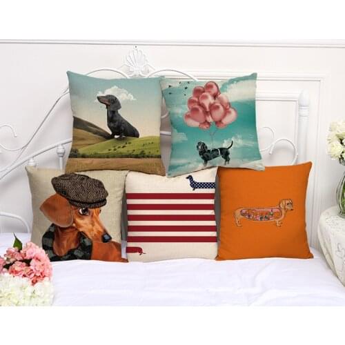 45x45cm Dachshund Cushion Cover Throw Cartoon Decorative Pillowcase Linen Cotton Sausage Dog Pillow Case