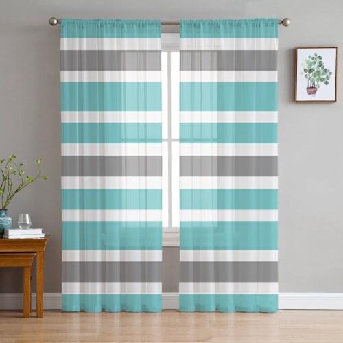 Stripes Simple Sheer Curtains for Living Room Bedroom Kitchen Tulle for Windows Voile Drapes Home Decoration
