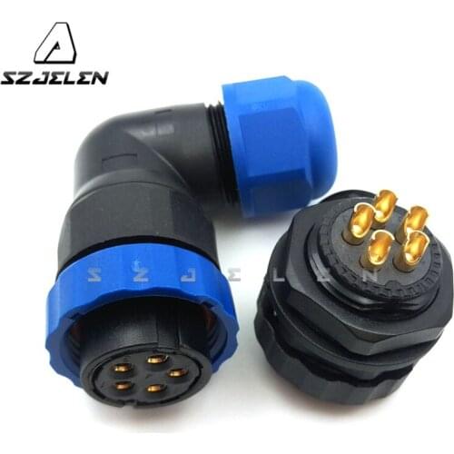 SD20TP-ZM , 90 degree elbow waterproof connector 5pin ,IP68, 25A, Industrial panel mount connector power cable plug and socket