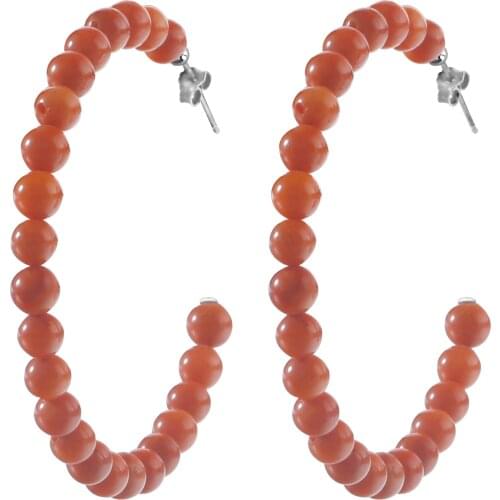 Hoop Earrings Natural Stone Red Coral Turquoise 925 sterling silver Large Handmade Circle Earrings For Women Bohemian Jewelry