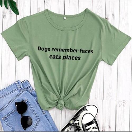 Dogs Remember Faces Funny Printed 100%Cotton Womens T Shirt Unisex Summe O-Neck Short Sleeve Tops Dog Lover Tee Pet Lover Gift