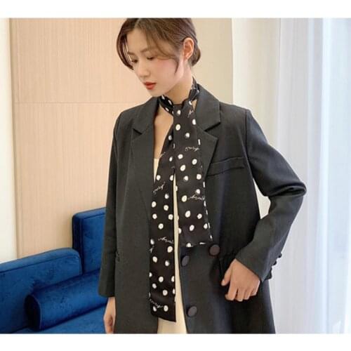 Polka-dot Narrow Silk Scarves Were Printed with Female Letters and Long Scarves Tied with Hair Bands for Decoration