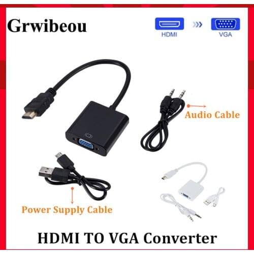 Grwibeou HDMI to VGA Adapter Male To Famale Converter 1080P Digital to Analog Video Audio For PC Laptop Tablet HDMI TO VGA