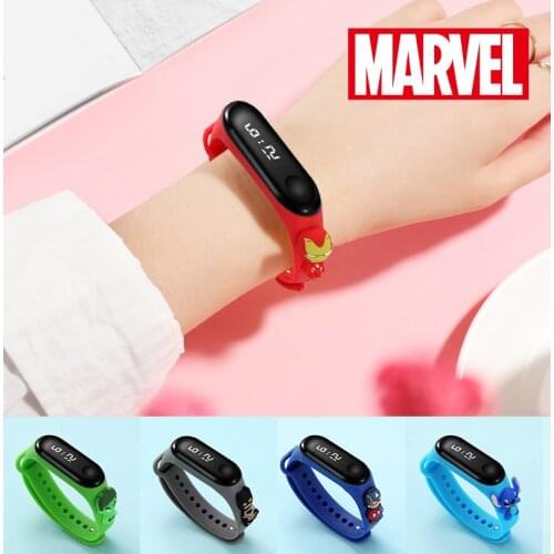 Marvel Disney Waterproof Led Watch Avengers Hulk Spiderman SuperHero Stitch Anime Figure Bracelet Watch Kids Sport Toys Gifts