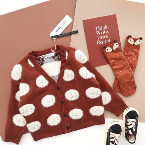 Tonytaobaby Autumn and Winter New Boys and Girls Brown Dog Blended Cardigan Sweater