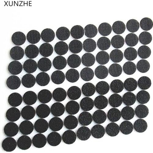 XUNZHE 200 Pairs 25MM Black Round Magic Nylon Sticker Double Sided Adhesive Hooks Loops Disks Fastener Tape Sewing hook tape