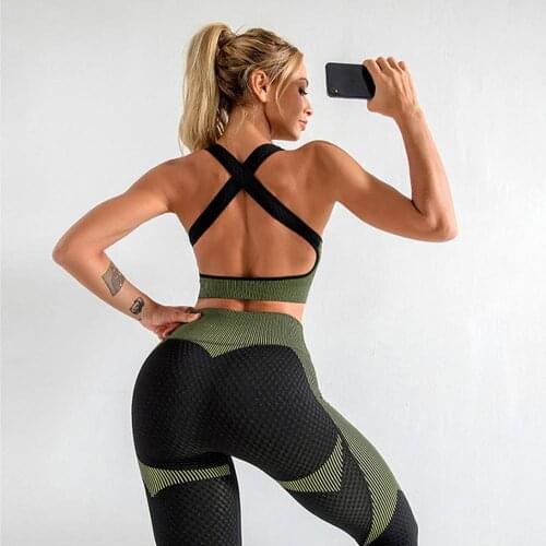 Womens Seamless Fitness Clothin Shirt Gym Wear Sports Bra Elastic Running Leggings High Waist Training Yoga Pants