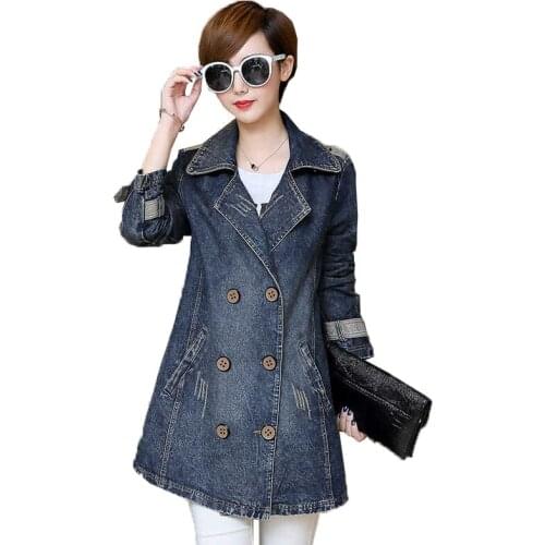 5XL Women Denim Jacket 2021 Autumn Jeans Coat Mid-length Cowboy Female Tops Casual Windbreaker Womens Coats Plus Size C916