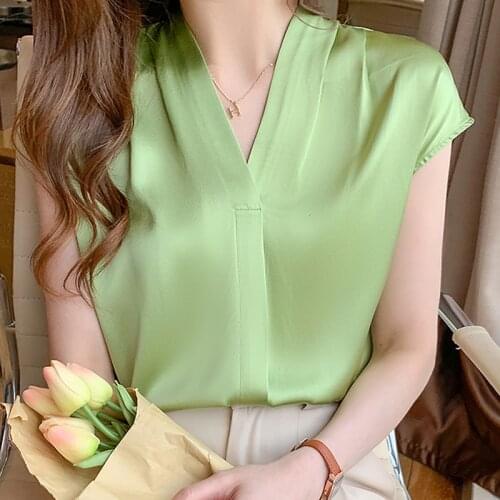 Summer Short Sleeve Blouse Women Casual V-Neck Chiffon Blouse Shirt Tops Women Blusas Mujer De Moda 2021 Blouses Femme Top E999