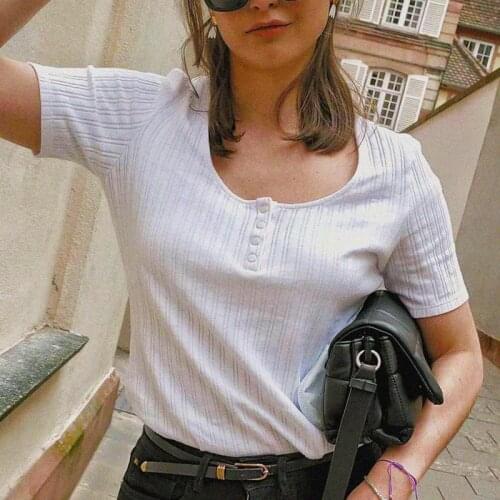 Malo Knitted T-shirt Women Summer Autumn Short Sleeve Rounded Neck Button Up Casual Shirts 2020 Chic Elegant Tees Tunic