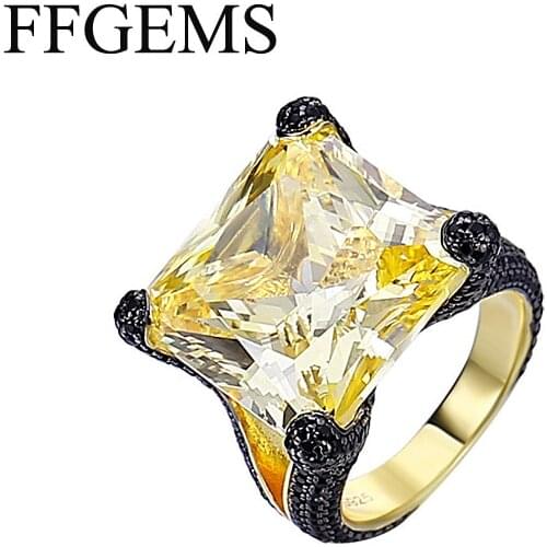 100% Sterling 925 Silver Big Rings Natural Bird Nest cut Yellow Citrine Fine Jewelry for Women Wedding Party Gift Box