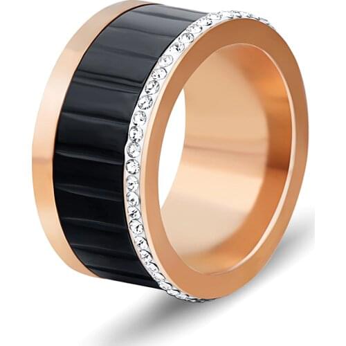 New Crystal Rings For Women White Rhinestone Stainless Steel Gold/Rose Gold Color Wedding Female Round Rings Teen Jewelry