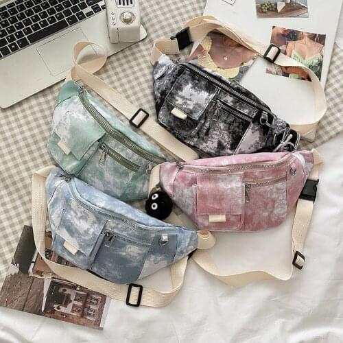 Womens Waist Packs Tie Dye Printing Canvas Shoulder Crossbody Chest Bag Ladies Fashion Casual Sports Shopper Bag Waist Pack