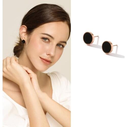 Punk Rose Gold Circle Stainless Steel Stud Earrings Korean Fashion Earings for Women 2021 Wholesale Fashion Jewelry