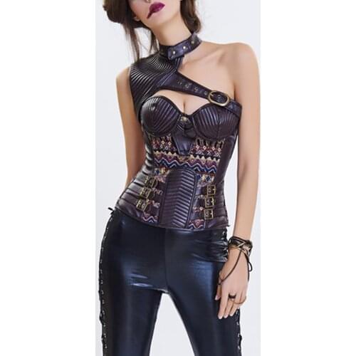 Womens Sexy Gothic Steampunk Bustiers Corset Leather Lace up Off Corsets Overbust Top Waist Trainer Fashion Bodysuit Lingerie